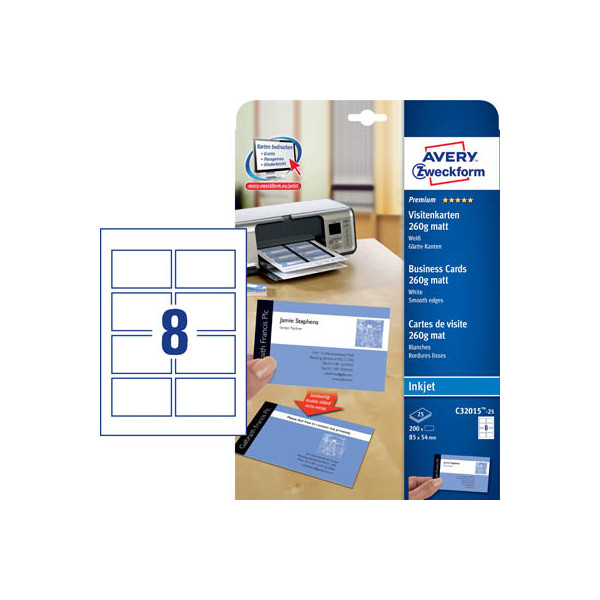 4004182242759 - C32015-25 Bedruckbare Visitenkarten glatte Kanten 85 x 54 mm Weiß 200 St Papierformat DIN A4