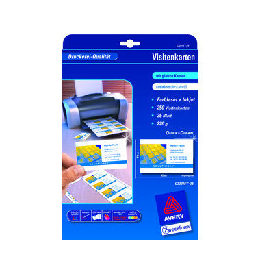 C32016-25 Visitenkarten weiß 85 x 54 mm 220g 250 Stück C32016-25 Visitenkarten weiß 85 x 54 mm 220g 250 Stück