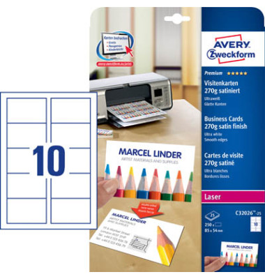 C32026-25 Visitenkarten ultra weiß 85 x 54 mm 270g C32026-25 Visitenkarten ultra weiß 85 x 54 mm 270g