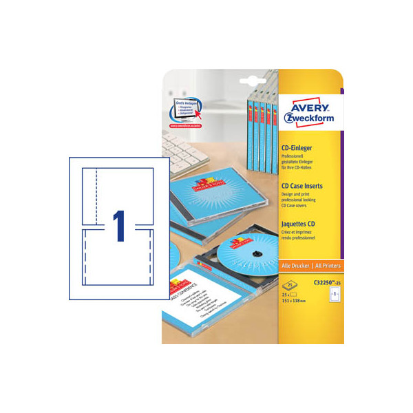 4004182242834 - AVERY Zweckform CD DVD Etiketten C32250-25 nicht haftend DIN A4 Weiß 151 x 118 mm 25 Blatt à 1 Etiketten