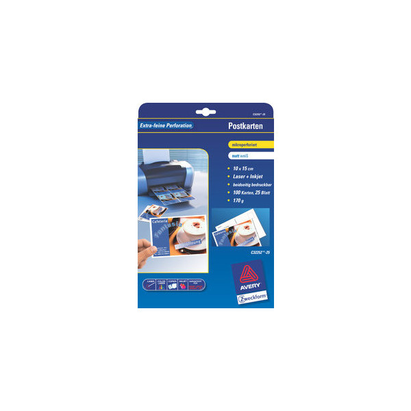 4004182242889 - Postkarte Papiere C32252-25 A4 148mm x 105mm (BxH) 170g Postkarten selbst gestalten weiß Karton FSC 4004182242889 AVERY Zweckfor 25 Bl