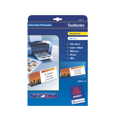 Tischkarten blanko auf A4 Bogen 185g wei&szlig; 110x40mm