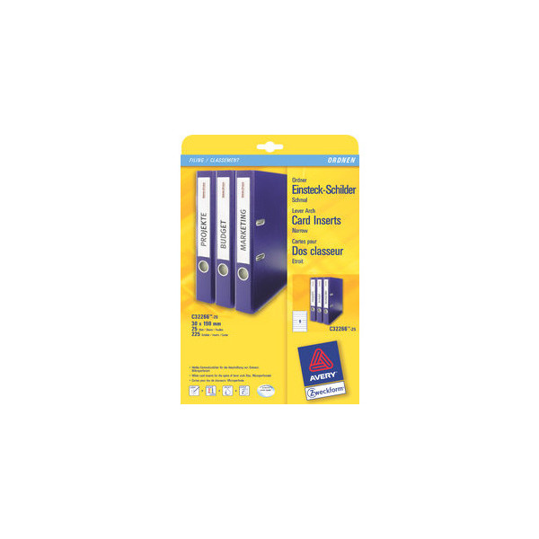 4004182242865 - C32266-25 Ordner-Einsteckschilder A4 30 x 190 mm 25 Bogen 225 Stück weiß - Avery Zweckform