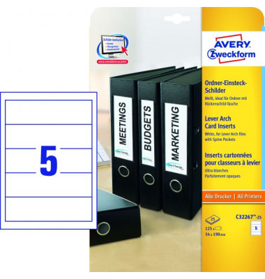 R&uuml;ckenschilder C32267-25, wei&szlig;, breit/kurz, 54x190mm, einsteckbar