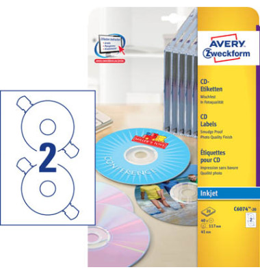 Zweckform CD Etiketten C6074-20 Ø 117 mm weiß 40 Stück