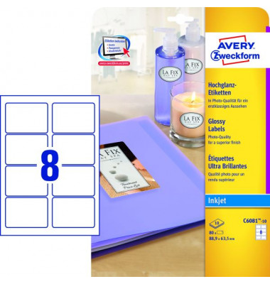 Etiketten C6081-10, wei&szlig;, 88,9x63,5mm, rechteckig