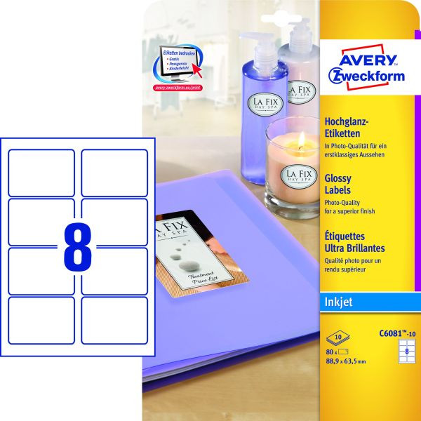 4004182060810 - Etiketten C6081-10 889 x 635 mm weiß 80 Stück Hochglanz 4004182060810 AVERY Zweckform