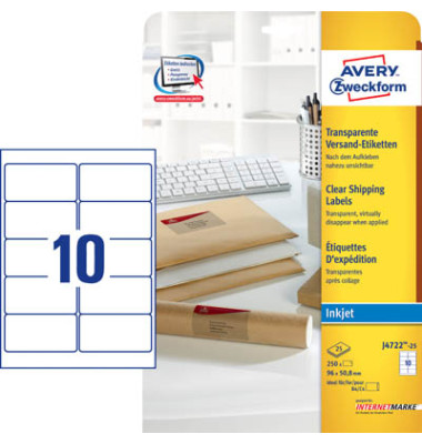 Folienetiketten QuickPEELT J4722-25, transparent, 96x50,8mm (BxH), rechteckig