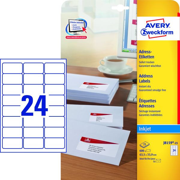 4004182235331 - J8159-25 Adress Etiketten 635 x 339 mm weiß 4004182235331 Zweckform J8159-25 600 Stück