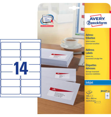 J8163-25 Adressetiketten 99,1 x 38,1 mm weiß 350 Stück J8163-25 Adressetiketten 99,1 x 38,1 mm weiß 350 Stück