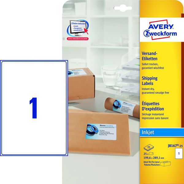 4004182047958 - J8167-25 Versand Etiketten 1996 x 2891 mm weiß 4004182047958 Zweckform J8167-25 25 Stück