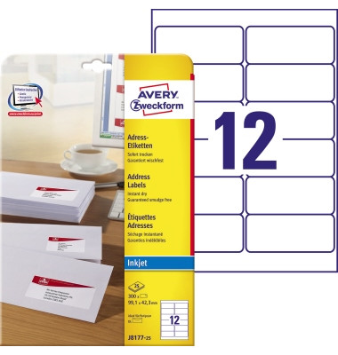J8177-25 99,1 x 42,3 mm Adressetiketten weiß
