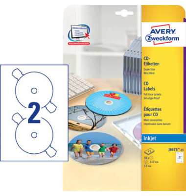 CD Etiketten J8676-25 Ø 117mm weiß 50 Stück CD Etiketten J8676-25 Ø 117mm weiß 50 Stück