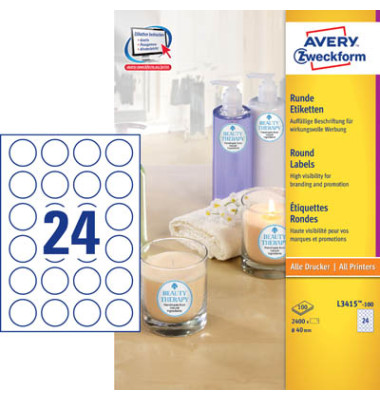 Etiketten Eazycare Sign L3415-100, weiß Ø 40mm, rund, 