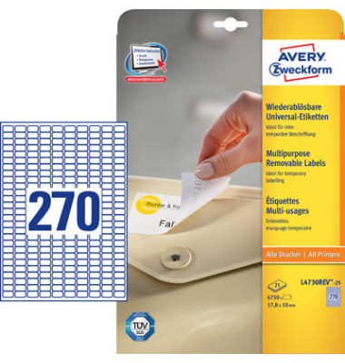 Etiketten L4730REV-25 17,8 x 10 mm weiß 6750 Stück ablösbar Etiketten L4730REV-25 17,8 x 10 mm weiß 6750 Stück ablösbar