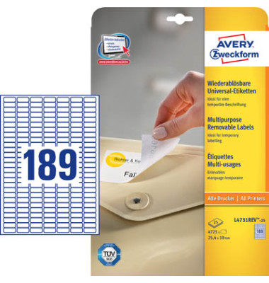 Etiketten L4731REV-25 25,4 x 10 mm weiß 4725 Stück ablösbar Etiketten L4731REV-25 25,4 x 10 mm weiß 4725 Stück ablösbar