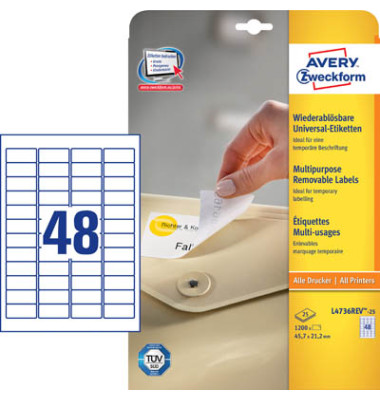 Etiketten L4736REV-25, weiß 45,7x21,2mm, rechteckig, 