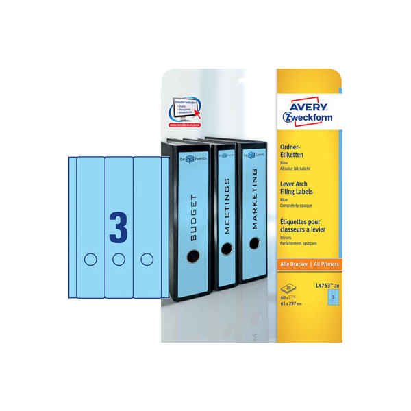 4004182047538 - selbstklebende Rückenschilder ultragrip L4753-20 blau breit lang 61x297mm (BxH) selbstklebend permanent  4004182047538 AVERY Zwe 20 Bl