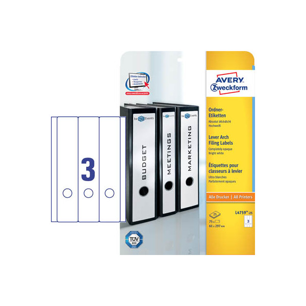 4004182047590 - selbstklebende Rückenschilder ultragrip L4759-25 weiß breit lang 61x297mm (BxH) selbstklebend permanent  4004182047590 AVERY Zwe 90 St