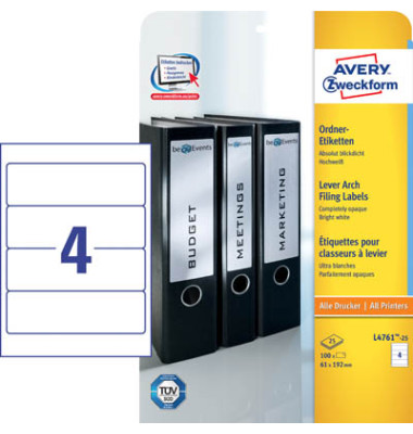 R&uuml;ckenschilder ultragrip L4761-25, wei&szlig;, breit/kurz, 61x192mm, selbstklebend, permanent 