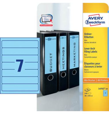 selbstklebende Rückenschilder ultragrip L4763-20 blau schmal/kurz 38x192mm (BxH) selbstklebend permanent 