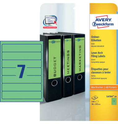 selbstklebende Rückenschilder ultragrip L4764-20 grün schmal/kurz 38x192mm (BxH) selbstklebend permanent 