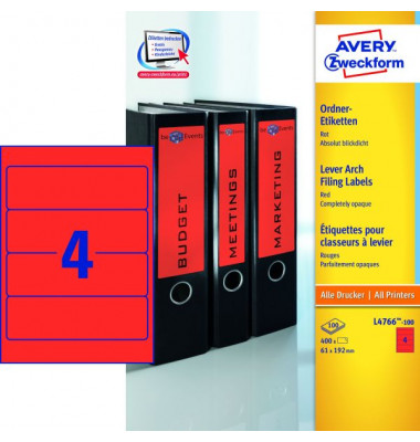 R&uuml;ckenschilder ultragrip L4766-100, rot, breit/kurz, 61x192mm, selbstklebend, permanent 