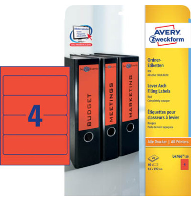 R&uuml;ckenschilder ultragrip L4766-20, rot, breit/kurz, 61x192mm, selbstklebend, permanent 