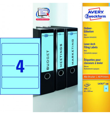 R&uuml;ckenschilder ultragrip L4767-100, blau, breit/kurz, 61x192mm, selbstklebend, permanent 