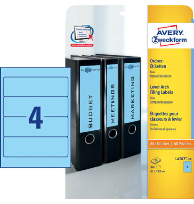 R&uuml;ckenschilder ultragrip L4767-20, blau, breit/kurz, 61x192mm, selbstklebend, permanent 