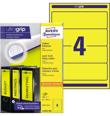 Ordnerrücken L4769-100 61 x 192 mm gelb zum aufkleben 400 Stück Ordnerrücken L4769-100 61 x 192 mm gelb zum aufkleben 400 Stück