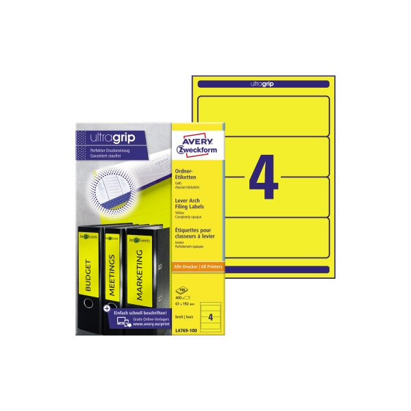 4004182036945 - Rückenschilder ultragrip L4769-100 gelb breit kurz 61x192mm selbstklebend permanent  4004182036945 400 Stück