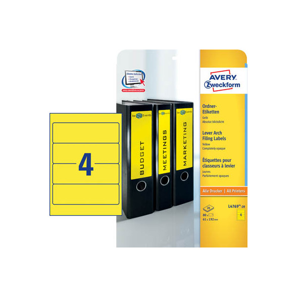 4004182047699 - selbstklebende Rückenschilder ultragrip L4769-20 gelb breit kurz 61x192mm (BxH) selbstklebend permanent  4004182047699 AVERY Zwe 20 Bl