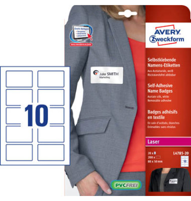 Namensschild Etikett Acetatseide wei&szlig; 80 x 50mm