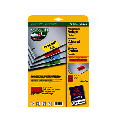 Etiketten L4790-20, rot, 38,1x21,2mm, rechteckig