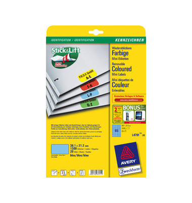 Etiketten L4791-20, blau, 38,1x21,2mm, rechteckig