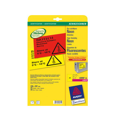 NEON Etiketten GELB L6006-25 210 x 297 mm