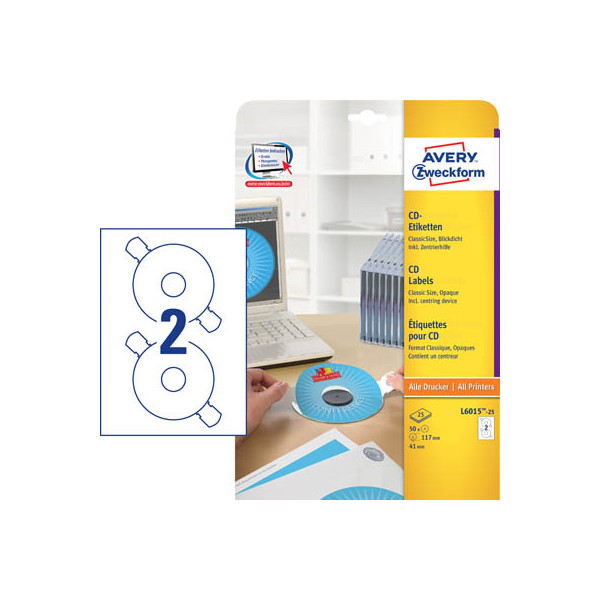 4004182060155 - L6015-25 CD DVD Etiketten Ø 117 mm weiß mit Zentrierhilfe 4004182060155 Zweckform L6015-25 50 Stück