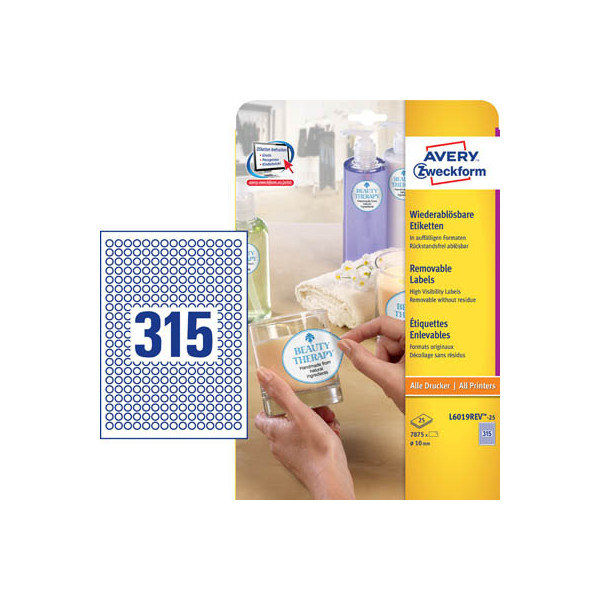 4004182060193 - Universaletiketten Kennzeichnungsetiketten L6019REV-25 weiß rund Ø 10mm wiederablösbar 7875 Stück  4004182060193 25 Bl
