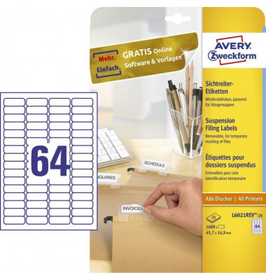 Etiketten L6021REV-25, weiß 45,7x16,9mm, rechteckig, 