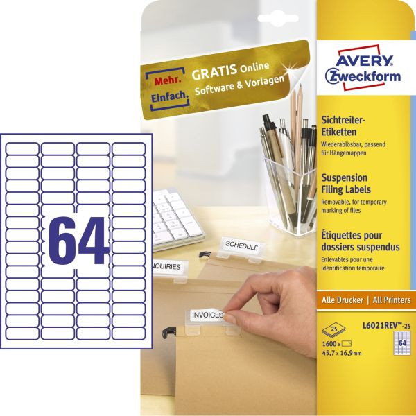 4004182060216 - Etiketten L6021REV-25 457 x 169 mm weiß wiederablösbar für Sichtreiter 4004182060216 Zweckform 1600 Stück