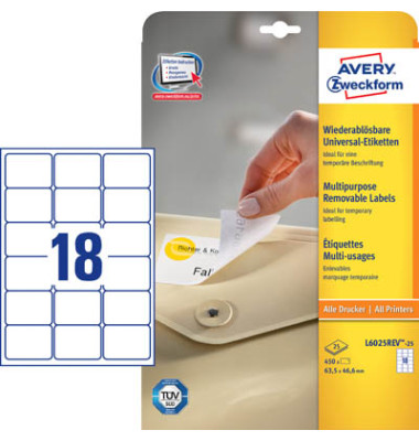 Etiketten L6025REV-25, weiß 63,5x46,6mm, rechteckig, 
