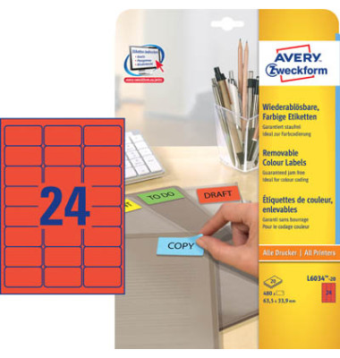 Etiketten L6034-20, rot, 63,5x33,9mm, rechteckig