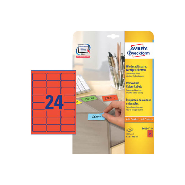 4004182288184 - Etiketten ROT L6034-20 635 x 339 mm ablösbar 4004182288184 Zweckform 20 Blatt