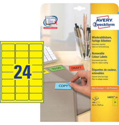 Etiketten L6035-20, gelb, 63,5x33,9mm, rechteckig