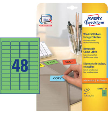 Etiketten L6040-20, gr&uuml;n, 45,7x21,2mm, rechteckig