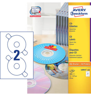 CD Etiketten 6043-100 Ø 117 mm weiß 200 Stück CD Etiketten 6043-100 Ø 117 mm weiß 200 Stück