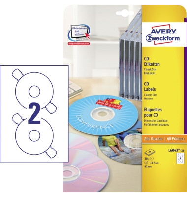 CD Etiketten L6043-25 Ø 117 mm weiß