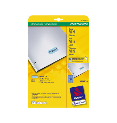 Etiketten BLAU L6084-20 25,4 x 10 mm ablösbar
