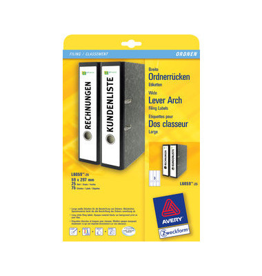 selbstklebende Rückenschilder ultragrip L6059-25 weiß breit/lang 59x297mm (BxH) permanent 